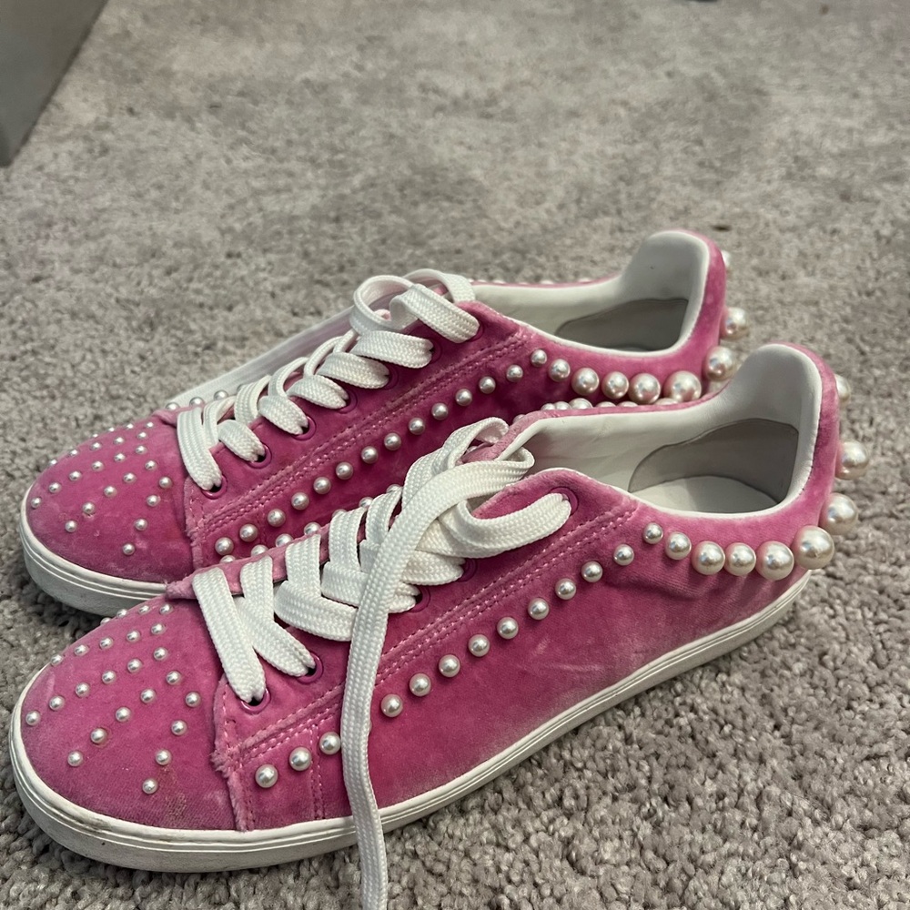Stuart Weitzman Pink and White Pearl Sneakers